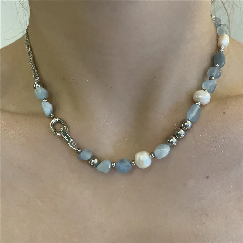 

ShangJie OEM 2022 Wholesale Fashion Jewelry Fresh Blue Tourmaline Stone Freshwater Pearl Necklace