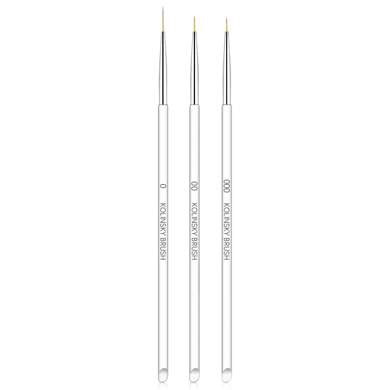 

3pcs Professional Nail Art Brush Set Liner Pens Striping Brushes for Short Strokes Details Blending Elongated Lines Nail Brush, Clear crystal color