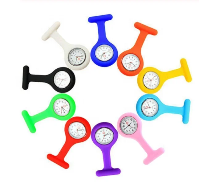 

Hot Sell Fashion Pocket Watches Silicone Nurse Watch Brooch Tunic Fob Watch With Free Battery, Multi-color