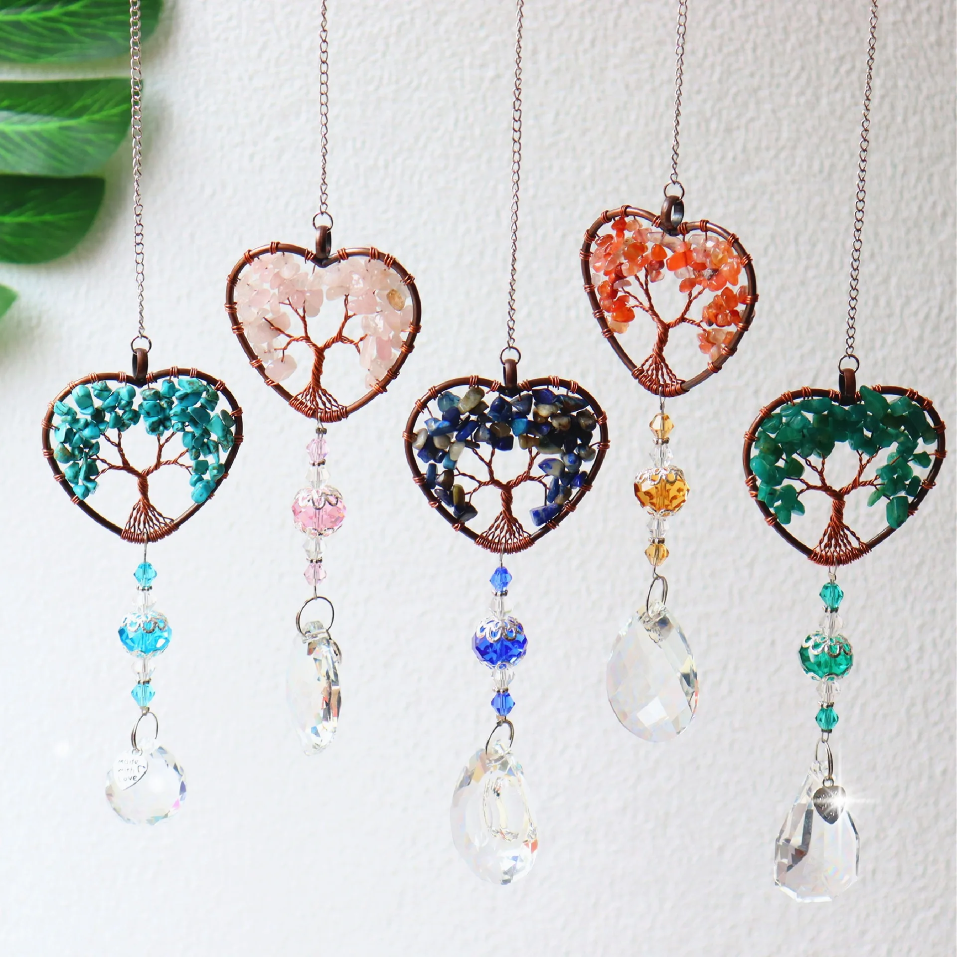 

Natural crystal chips life tree pendant healing energy agate gem chips love sun catcher pendant