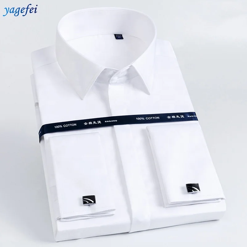 

Supplier custom square collar men cotton french cufflink white dress shirt, Colors