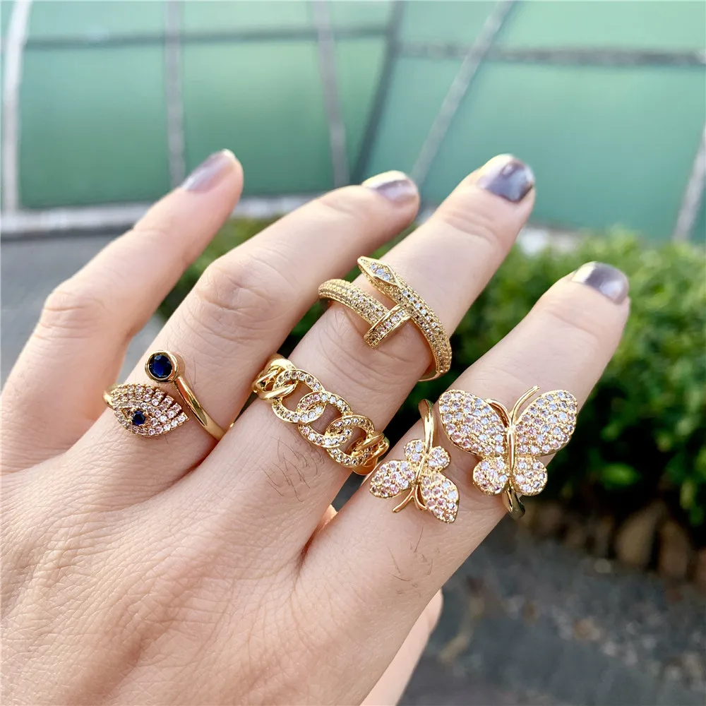 

LS-B1552 Gold filled Cubic zircon ring micro pave ring eye/butterfly styles quartz/crystal ring for women