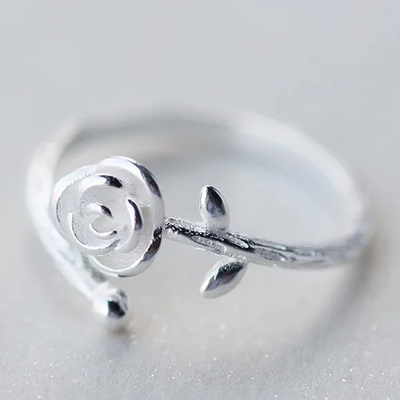 

Romantic Valentine's Day Jewelry Rose Flower Rings 925 Sterling Silver Rose Flower Opening Rings For Girlfriend