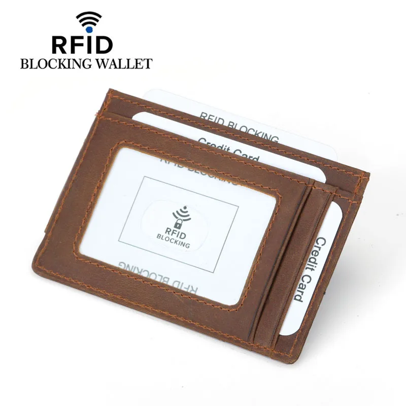 

Custom Logo Vintage Genuine Leather Magnetic Money Clip RFID Blocking Card Holder Men Cow Leather Strong Magnet Money Clip, 2 color