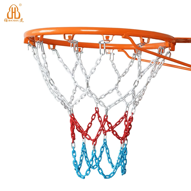 

BOHU high quality basketball steel net Alloy steel basketball net chain, Gloss silver/white+red/white+red+blue