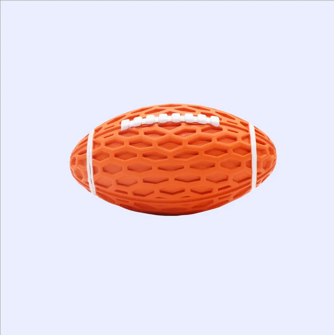 

Hot Sale Pet Dog Chew Squeaky Toy Dog Chewing Rugby Ball Toy Interactive Pet Teeth Clean Chew Toys Ball, Orange, light green