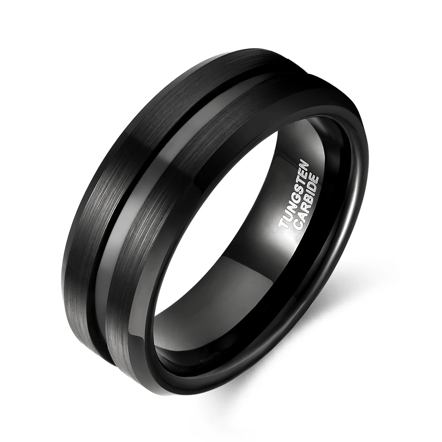 OAHLAN Anti Rust Waterproof 6mm/8mm Brushed Black Inlay Grooved Tungsten Carbide Rings for Mens Wedding Engagement Dropshipping