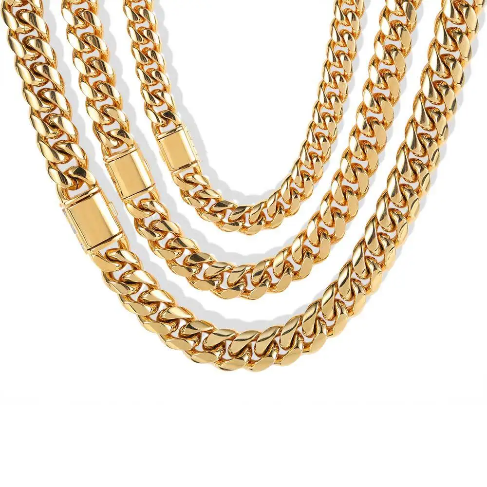 

Hip Hop Jewelry Stainless Steel Material High Polished Box Clasp Cuban Link Necklace Miami Curb Chain