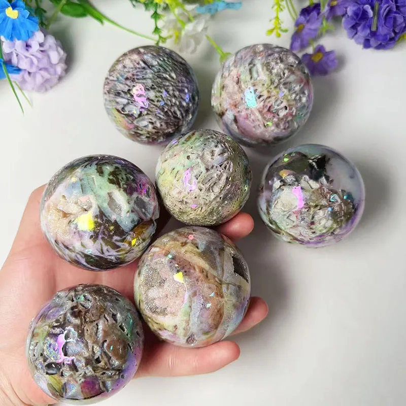 Wholesale Flashy Angel Aura Quartz Crystal Sphere Natural Sphalerite Druzy Crystal Ball for Decoration