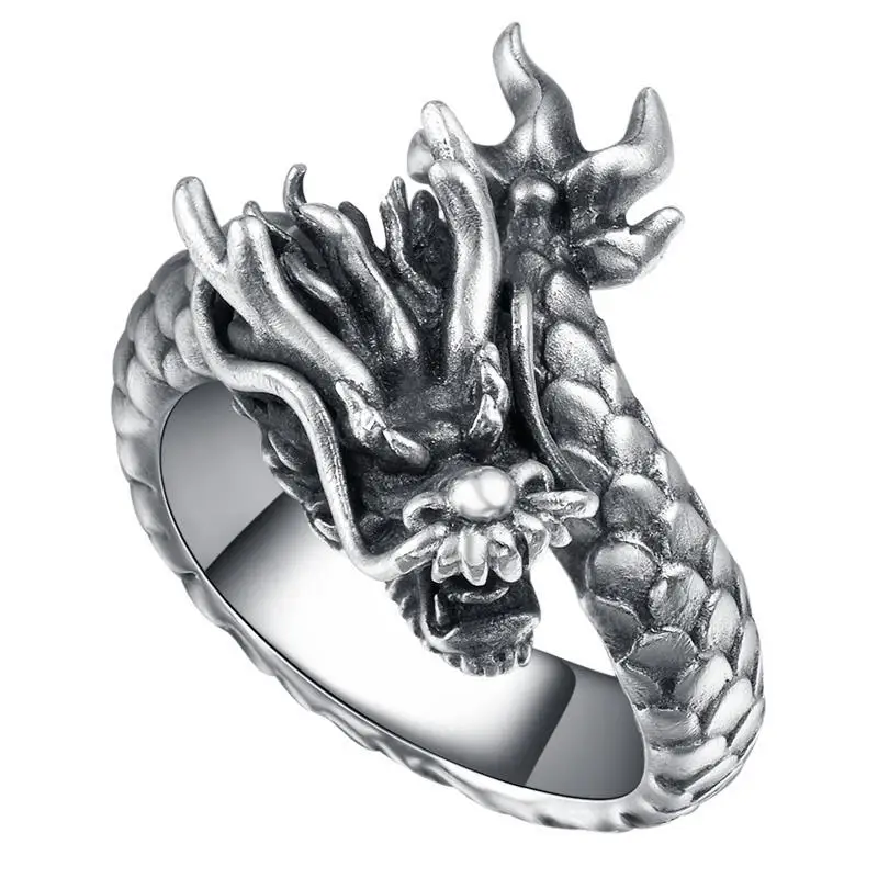 

2022 silver-plate Domineering Dragon Ring Fashionable personality exaggerated single open trendy male and female ring