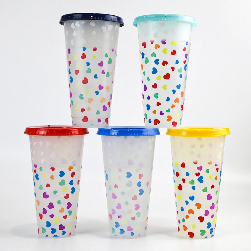 

Coffee color changing wholesale cold 24 oz reusable water cup plastic tumbler with straw and lid, Customized color plastic pp cup