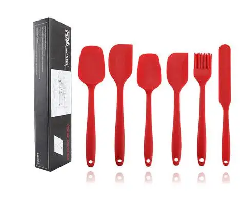 

Bestsale New 6Pcs Dinning Cook Tool Silicone Kitchen Utensils Sets Bake Spatula Scraper Utensil For Cuisine, Red,black