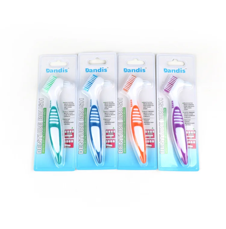 

New Double Sided Tooth Brushes Wholesale Portable Denture Brush, Green/orange/blue/purple/transparent