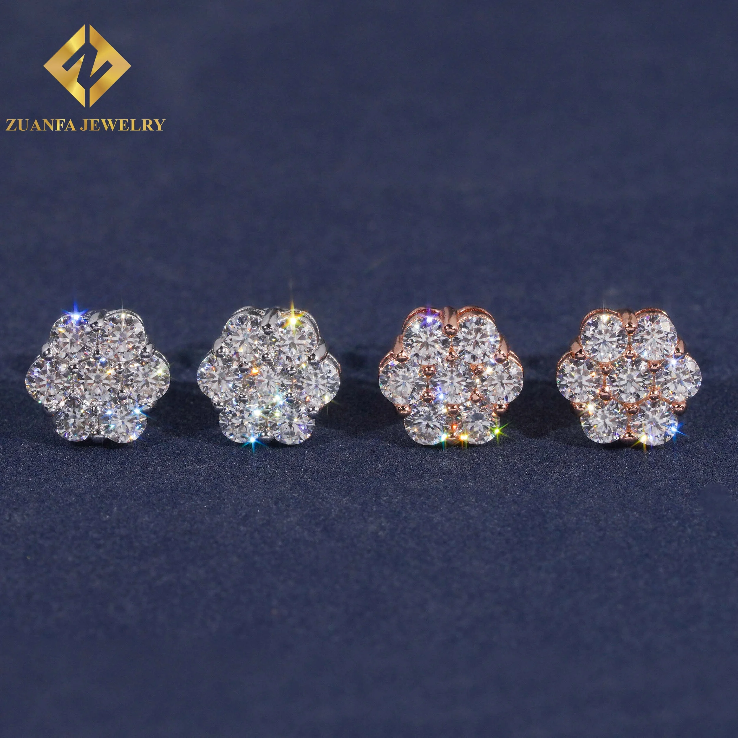 9mm Sun Flower Design Earring 925 Sterling Silver VVS Moissanite Stud Earring Hip Hop Earring Jewelry for Men Women Gift