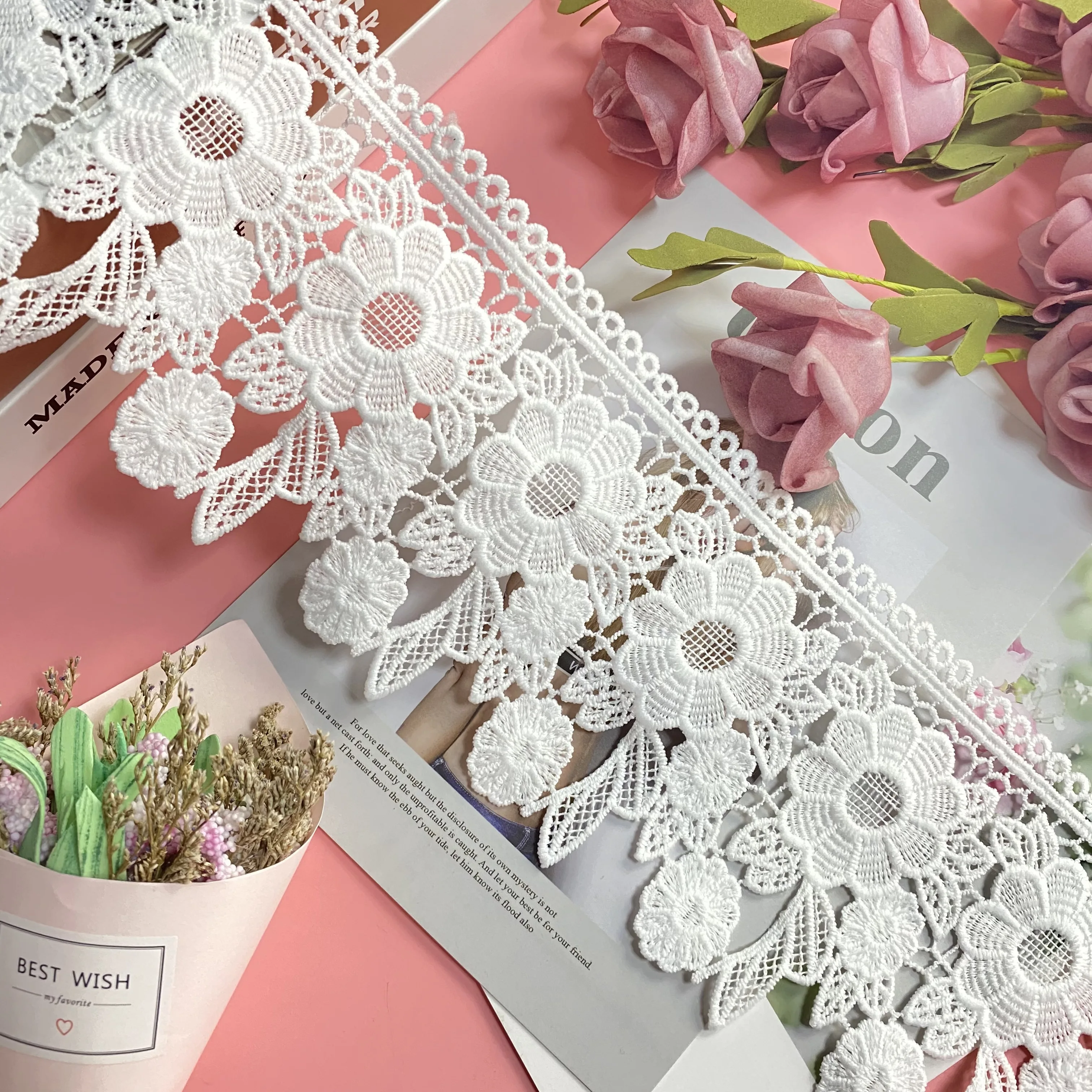 

New clothing accessories white milk polyester water soluble embroidery lace