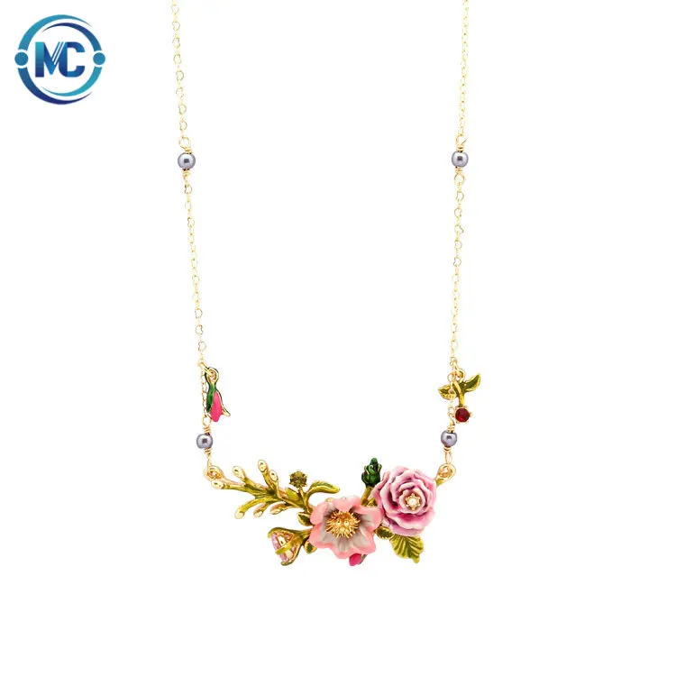 

2021 High quality hand painted Enamel flower gold plated clavicle necklace