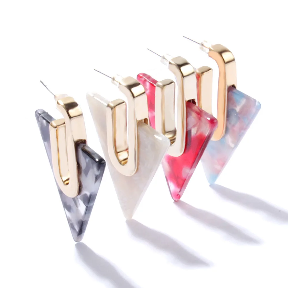 

Retro personality acrylic resin geometric triangle earrings women, As pic