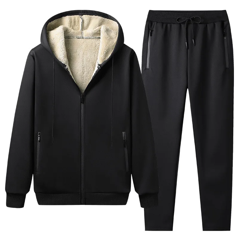 

Men's sweater suit Plus size Winter warm Hooded Casual suit Men's lamb Fleece Sports suit