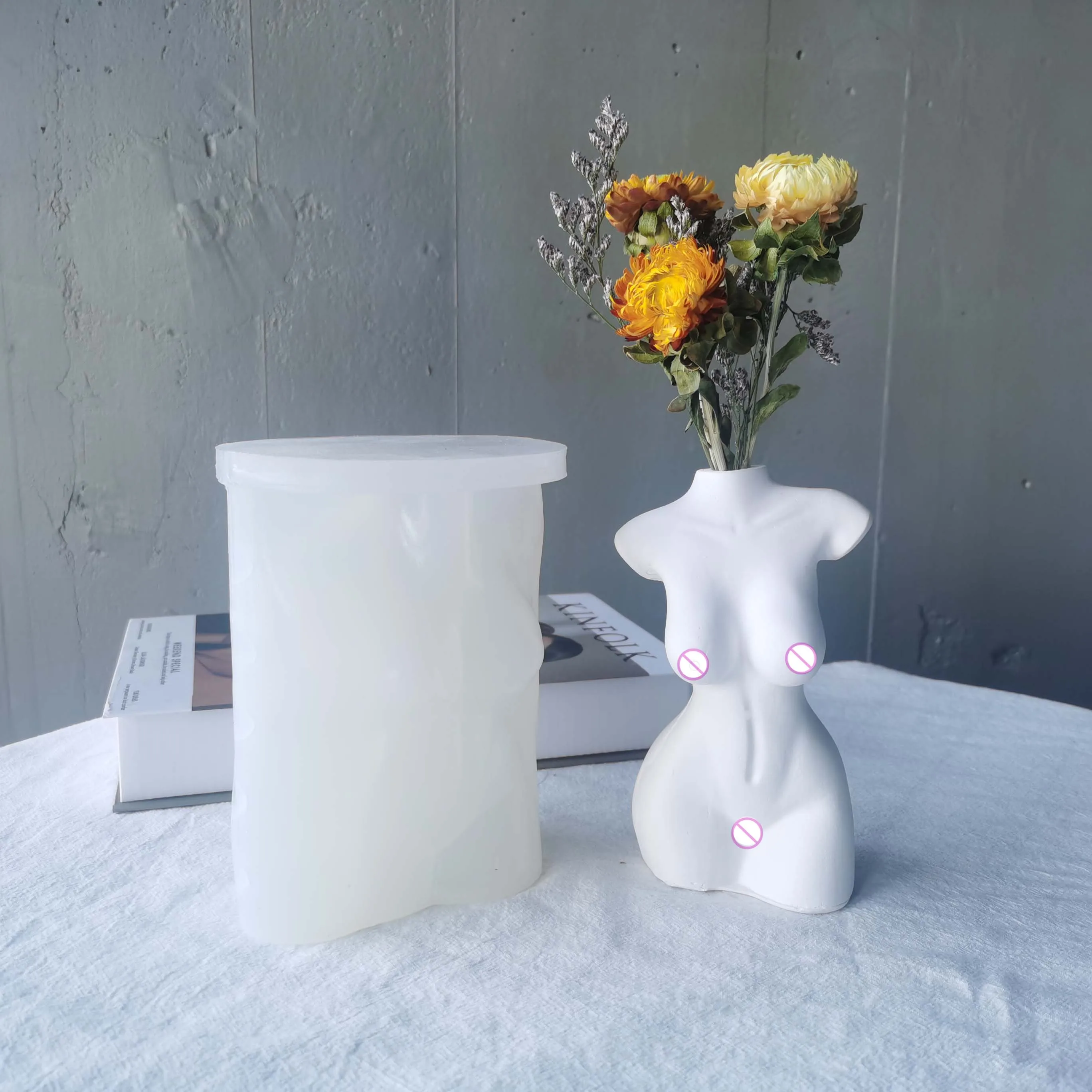 

3D DIY Gypsum Handmade Body Sculpture Concrete Molds 16cm Woman Torso Plaster Concrete Vase Mould, White
