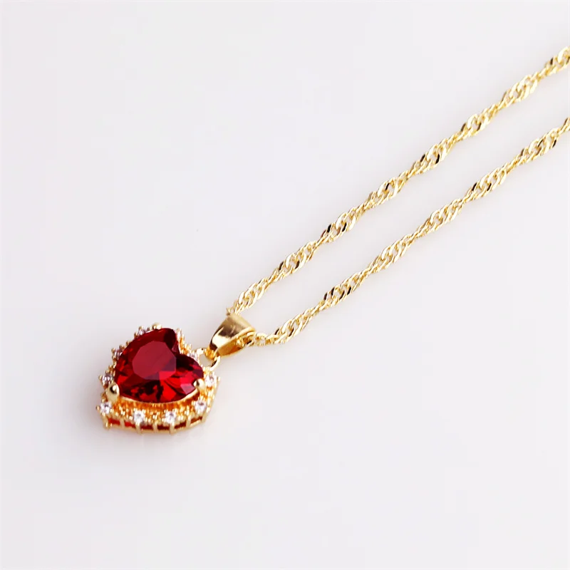 

Exquisite Vintage Fashion Crystal Heart Birthstone Pendants Sterling Silver Chains Ruby Emerald Jade Necklace Gold Plated