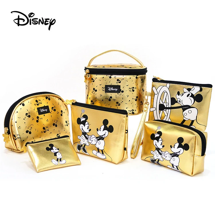 

Disney FAMA Mickey Mouse Cosmetic Women Makeup Bag golden pu itembeauty makeup mico 2026 travel package Wholesale spot