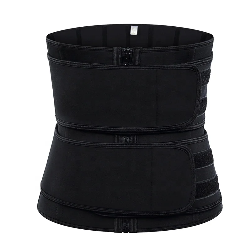 

3028 New Printing Logo Private Label Women Slimming Workout Compression Double Belt Neoprene Waist Trainer, Black, grey