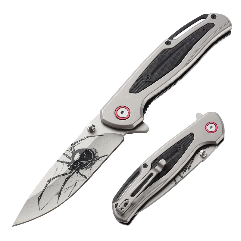 

customizable 3D printing titanium coating folding blade outdoor knife G10 handle pocket knife camping hunting spider pattern