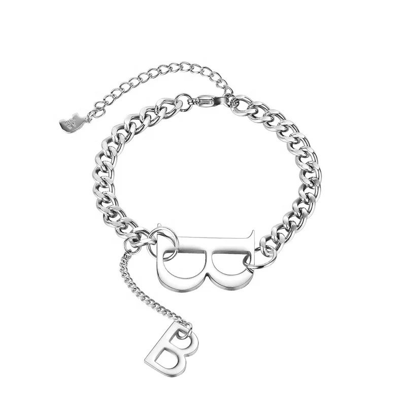 

Charm Bracelet Bangle femme jewelry silver color initial letter B bracelet chain for women
