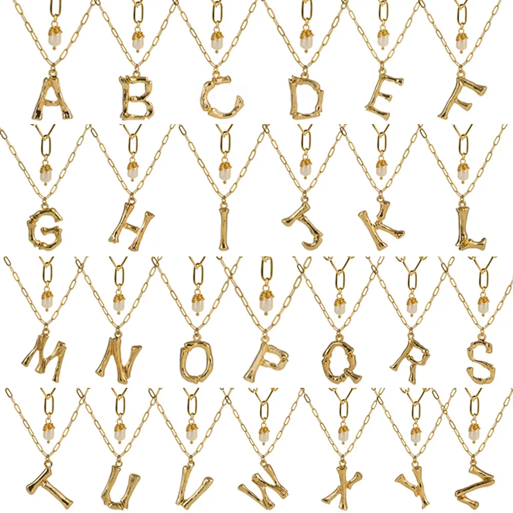 

Best gift nature stone initial pendant letter layer necklace for women