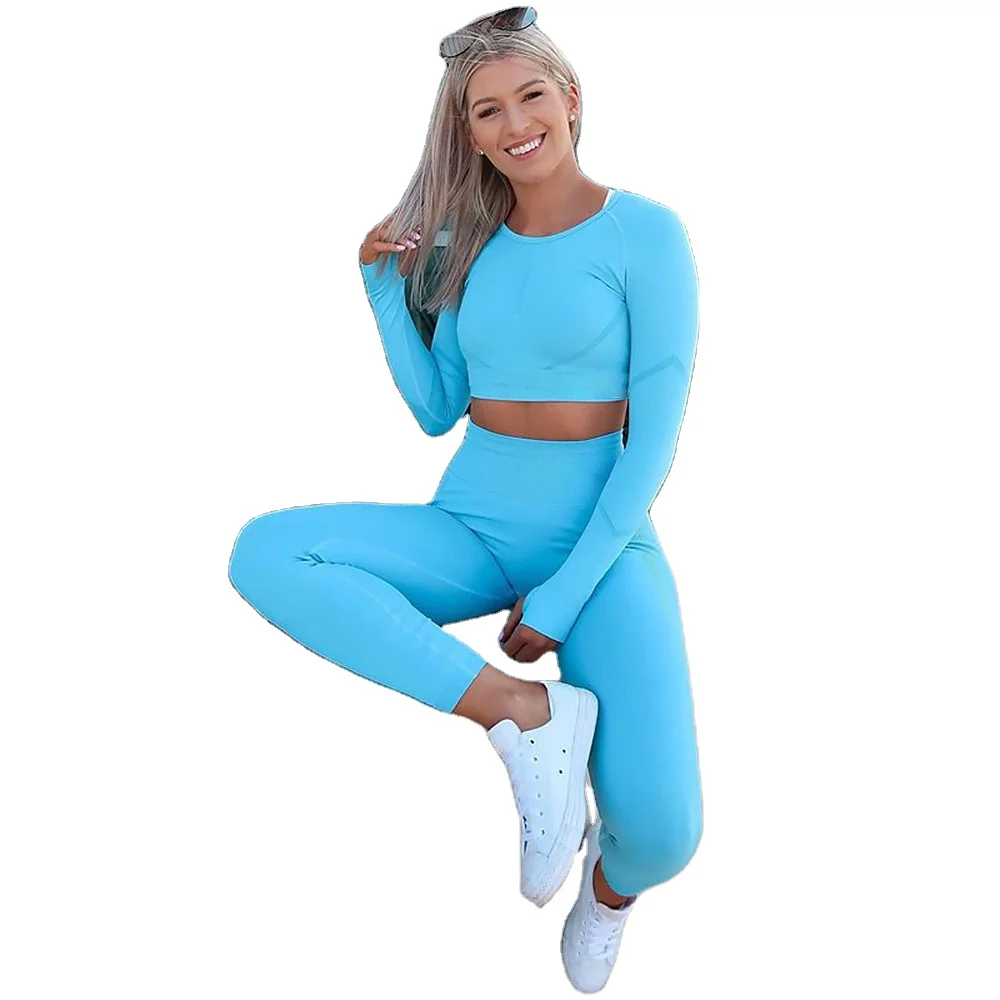 

European and American cross-border hot-selling new yoga suit, long-sleeved sports tight-fitting running breathable seamless yoga, Picture
