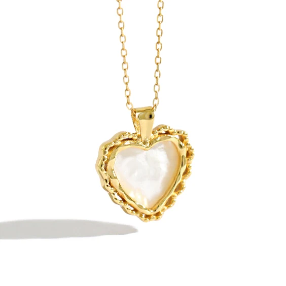 

H-N516 luxury party jewelry 925 sterling silver heart necklace with shell pearl, Gold/white gold