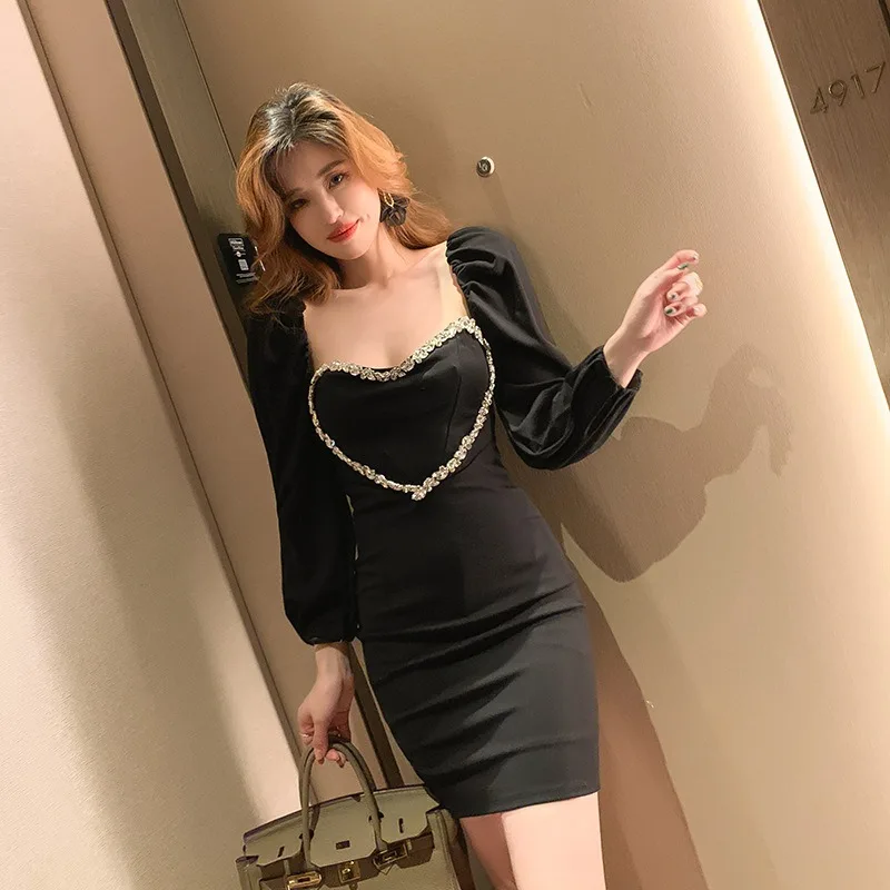 

2021Spring New Arrivals Women's Sexy Club Low Necked Little Black Dress Bodycon Ultra Short Nightclub Dress