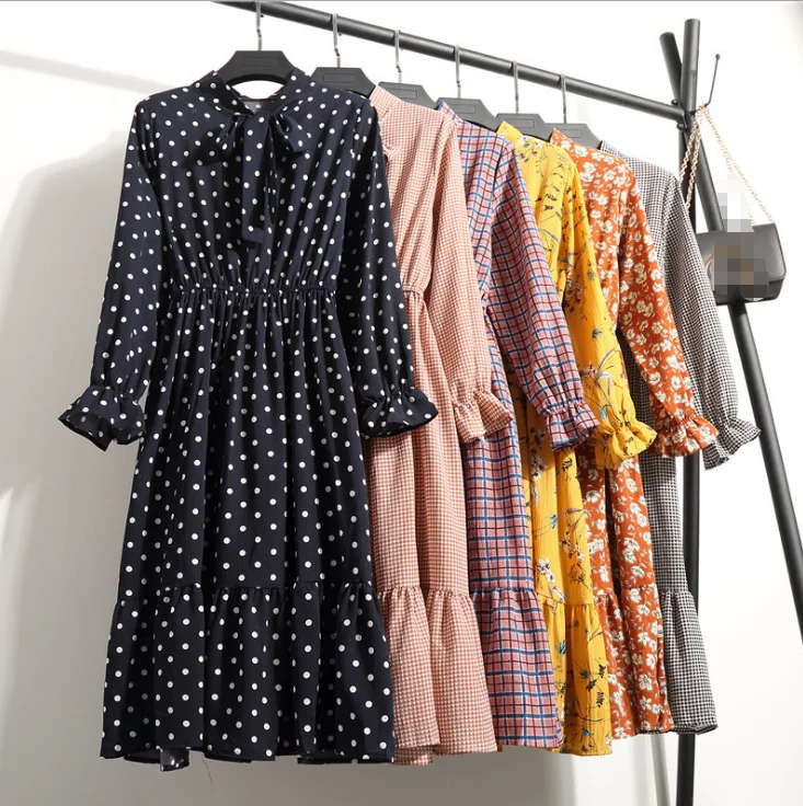 

Korean Black Shirt Vestidos Office Polka Autumn Dot Dress Women Vintage Dresses Spring 2020 Midi Floral Long Sleeve Dress Female