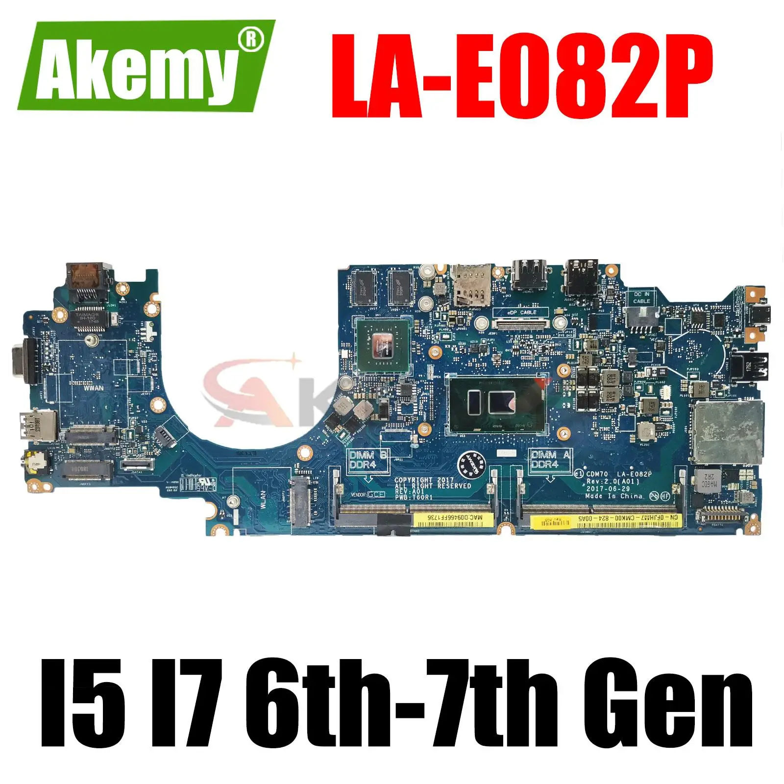 

LA-E082P For DELL Latitude 5480 Laptop Motherboard with I5 I7 6th Gen 7th Gen CPU N16S-GMR-S-A2 GPU CN-0YYRGW 100% Fully teste