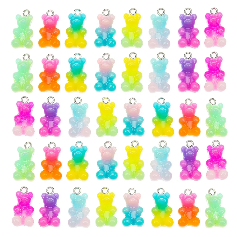 

Macaron Cute Gradient Color Gummy Resin Bear Charm Pendants For Jewelry Making Necklace Earring DIY Findings Accessory Charms