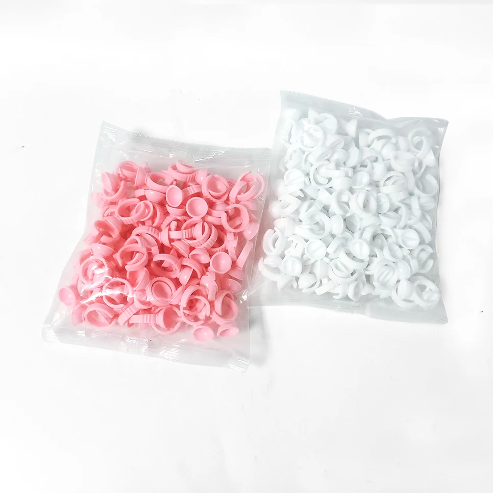 

Wholesale Cheap White Pink Plastic Glue Ring Various Size Lash Glue Ring Custom Package Glue Ring for Eyelash Extension
