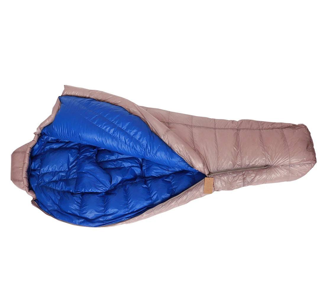 

wholesale camping heated outdoor cold weather duck down mummy winter sleeping bag, Customized color,rts is random color