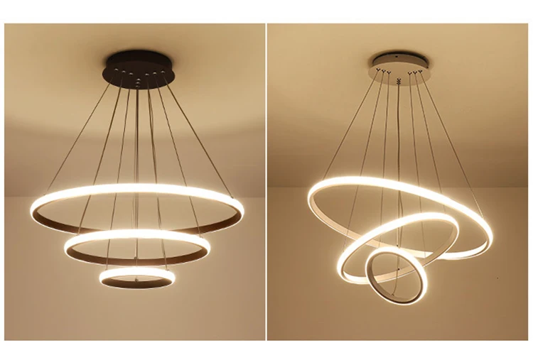 Modern LED white black aluminum ring suspension home decor Pendant lamp Chandelier