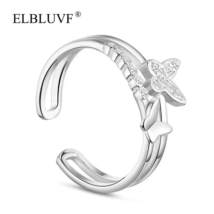 

ELBLUVF S925 Silver Plated Jewelry Butterfly Shape Zircon Women Cute Animal Ring Costume Jewelry