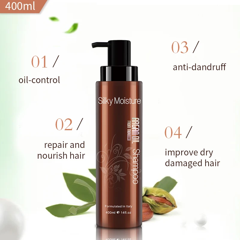 

Private Label Refreshing Oil Control Silky Finish Moisture Shampoo With Argan Oil Anti-Dandruff Improve Dry Damaged Hair