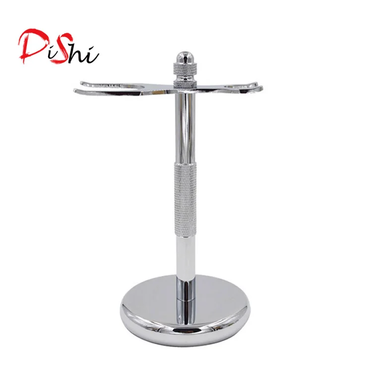 

High Quality metal handle material shaving razor and brush stand, Silver