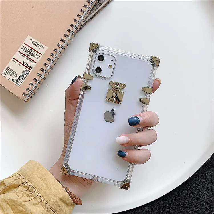 

Clear Soft TPU +Metal Lock Luxury Square Phone Case For Iphone 11,For Iphone 12 Square Case