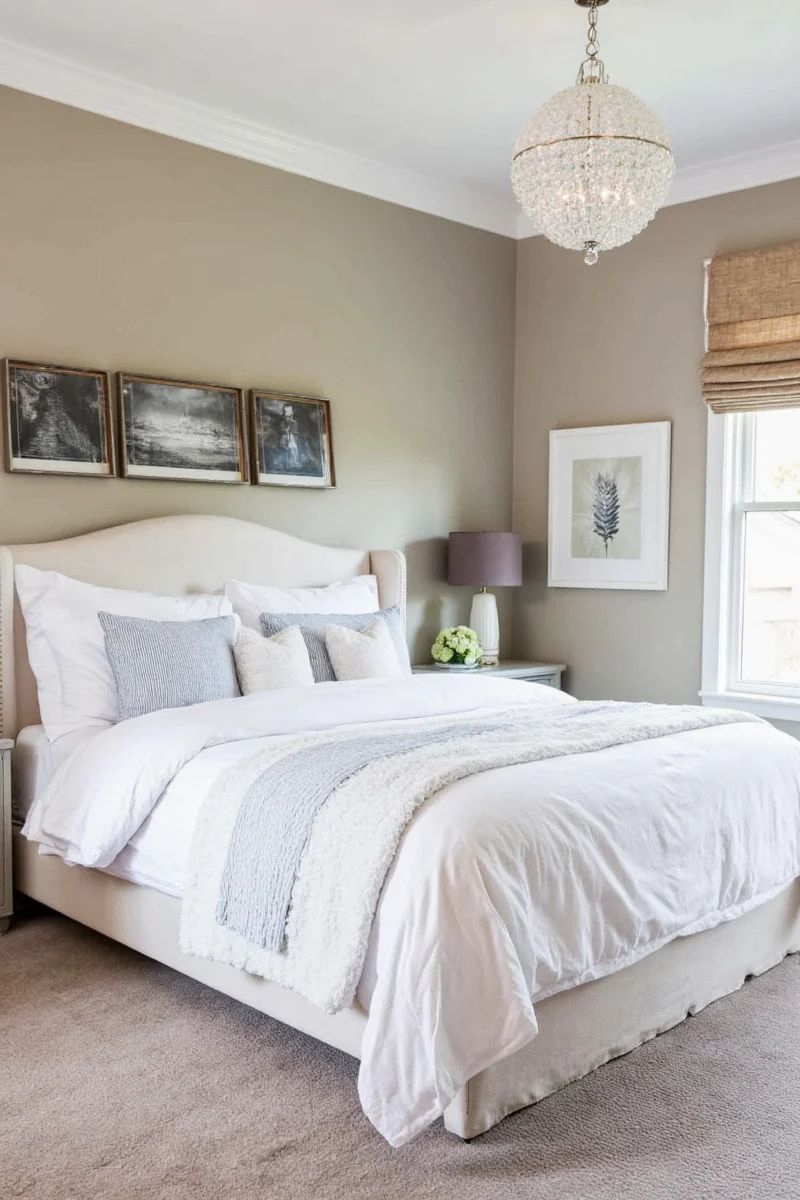 Starry projection glowing on ceiling above bed