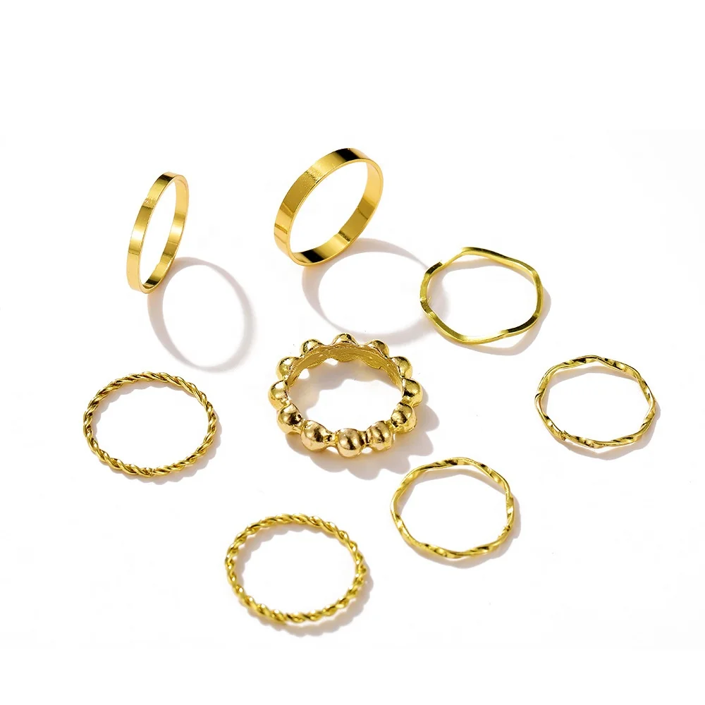

8pcs Women's Simple Vintage ins style ring set, Gold/silver