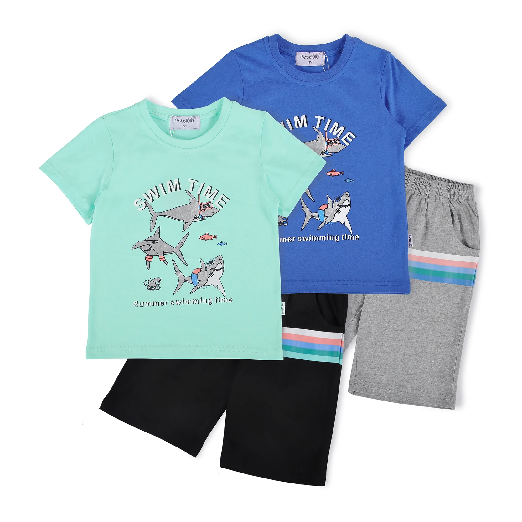 

Clothing set kids boys beach animal shark outfit t shirt sets top+pant 2-10T, Blue, grey