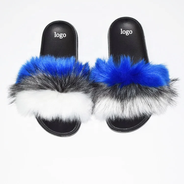 

Faux fur women shoes platform slides plush thick sole slippers outdoor lady sandals
