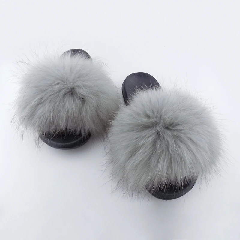 

With Low Price High Quality Manufacture Real Raccoon Fur Slippers, 15 colors