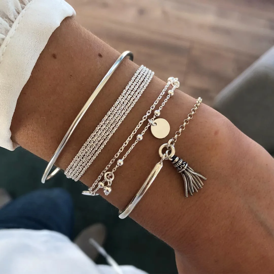 

Fashion silver bohemian tassel bracelet set for women wholesale N206082, Picture