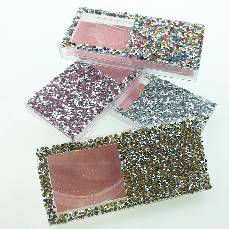 

Crystal Rectangle lash Case Empty luxury Rhinestone Bling slide drawer eyelash packaging box