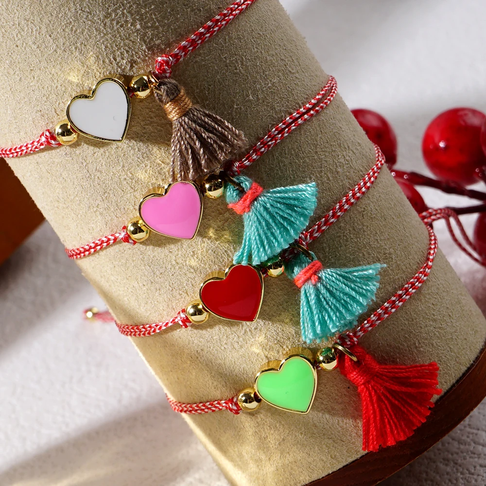 

Go2boho Cute Mental Colorful Heart Dainty Tassel Pendant Tradition Greek March Bracelets Gifts for Girlfriend 2024 Trendy